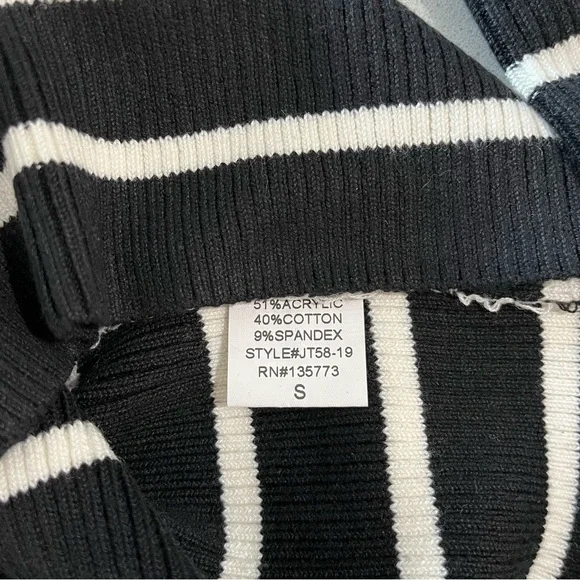 Olivaceous Stitch Fix  sweater top black white mock neck cold shoulder cutout - Picture 4 of 6